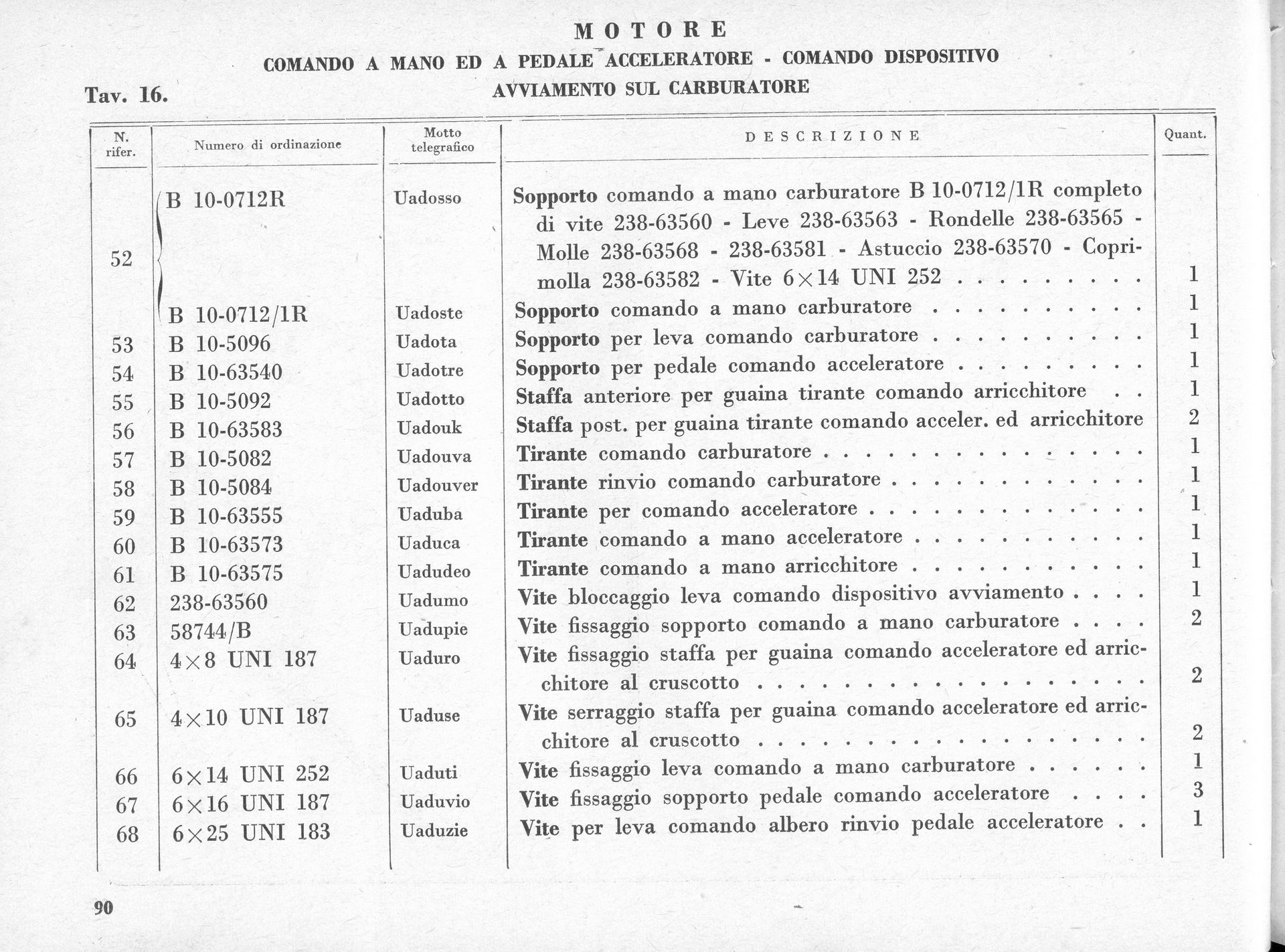 Black and white parts list with headers and item descriptions, likely from a manual.