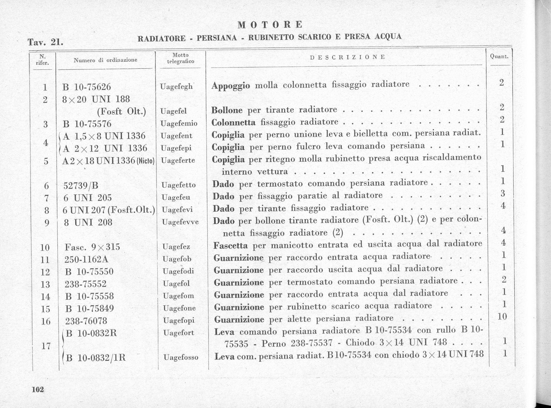 A parts list for a motor, containing part numbers, descriptions, and quantities.