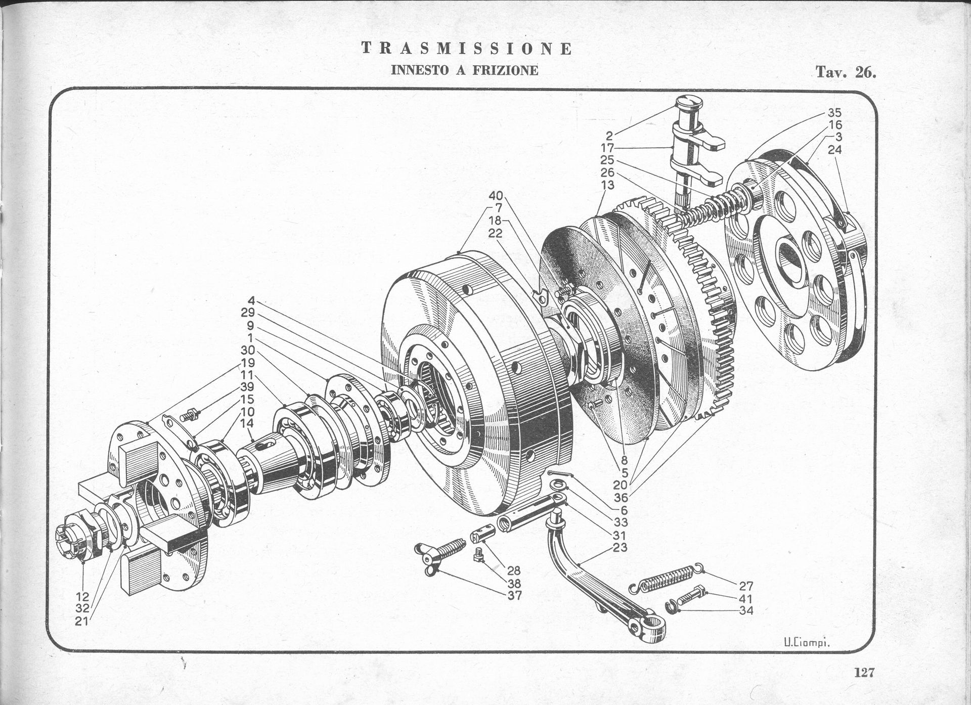 Exploded view diagram of machinery, likely an engine or transmission, with numbered parts labeled.