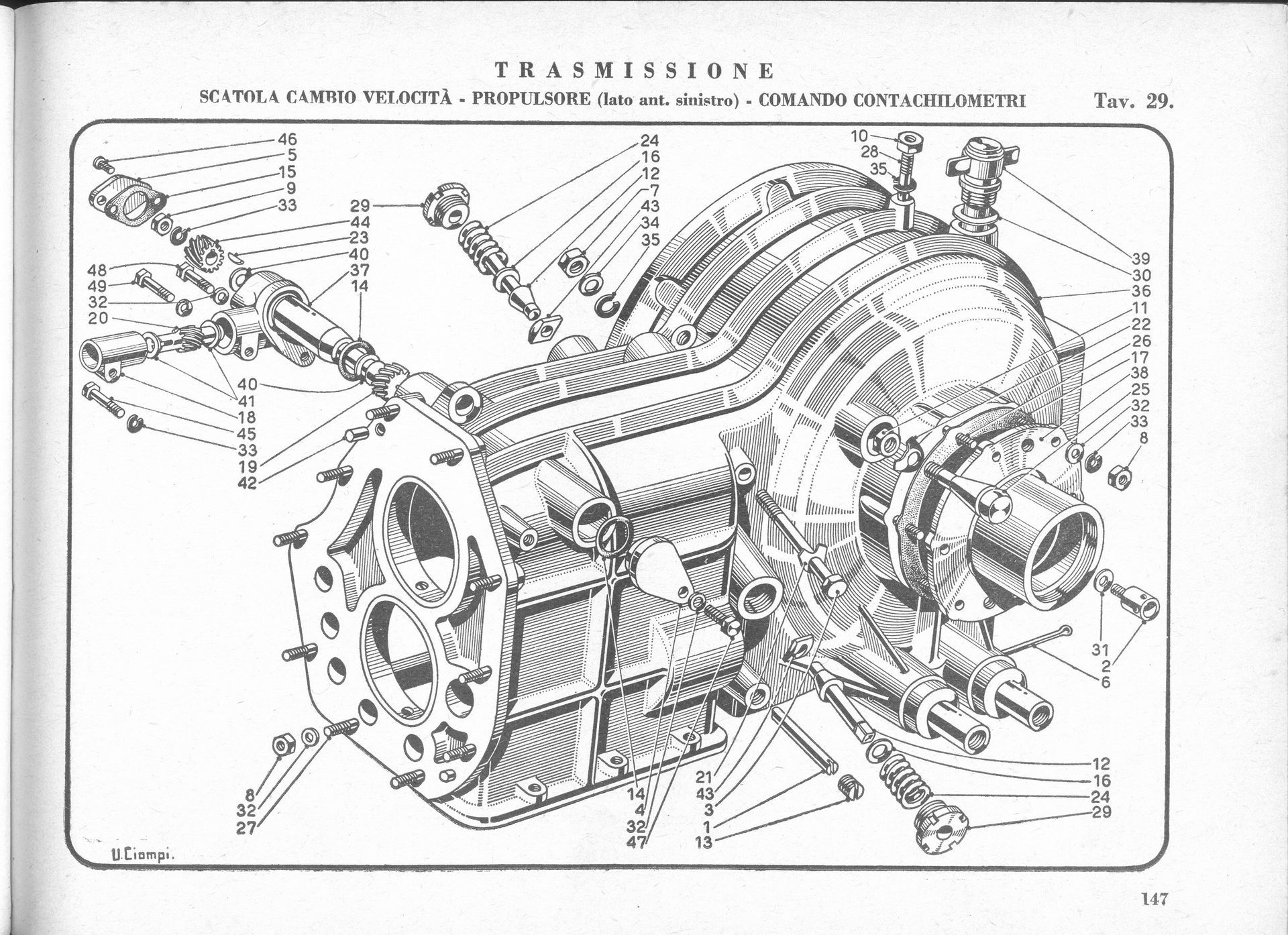 Diagram of a mechanical device, likely an engine, with detailed internal components and labels.