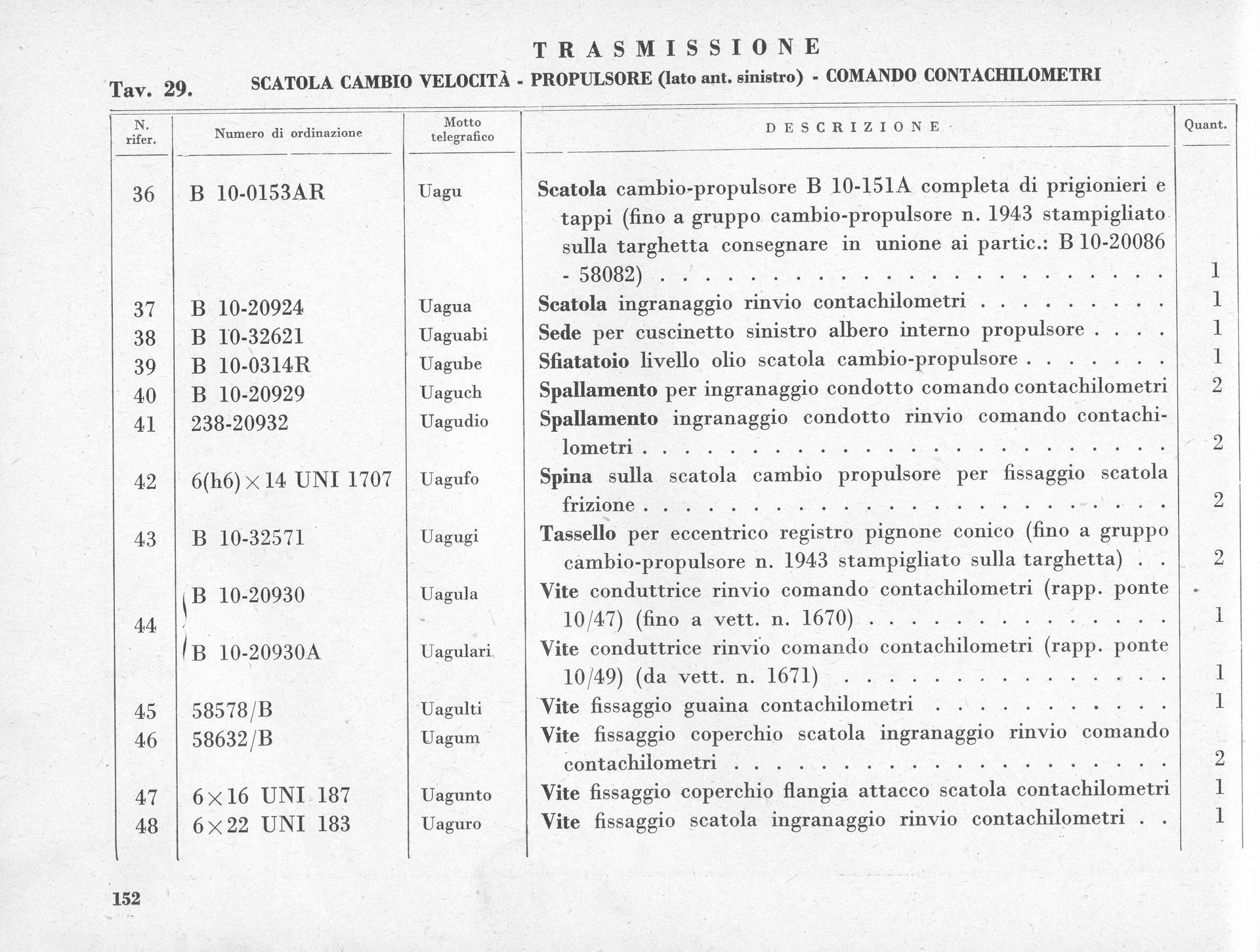 Technical manual page detailing transmission components, with text and a table.