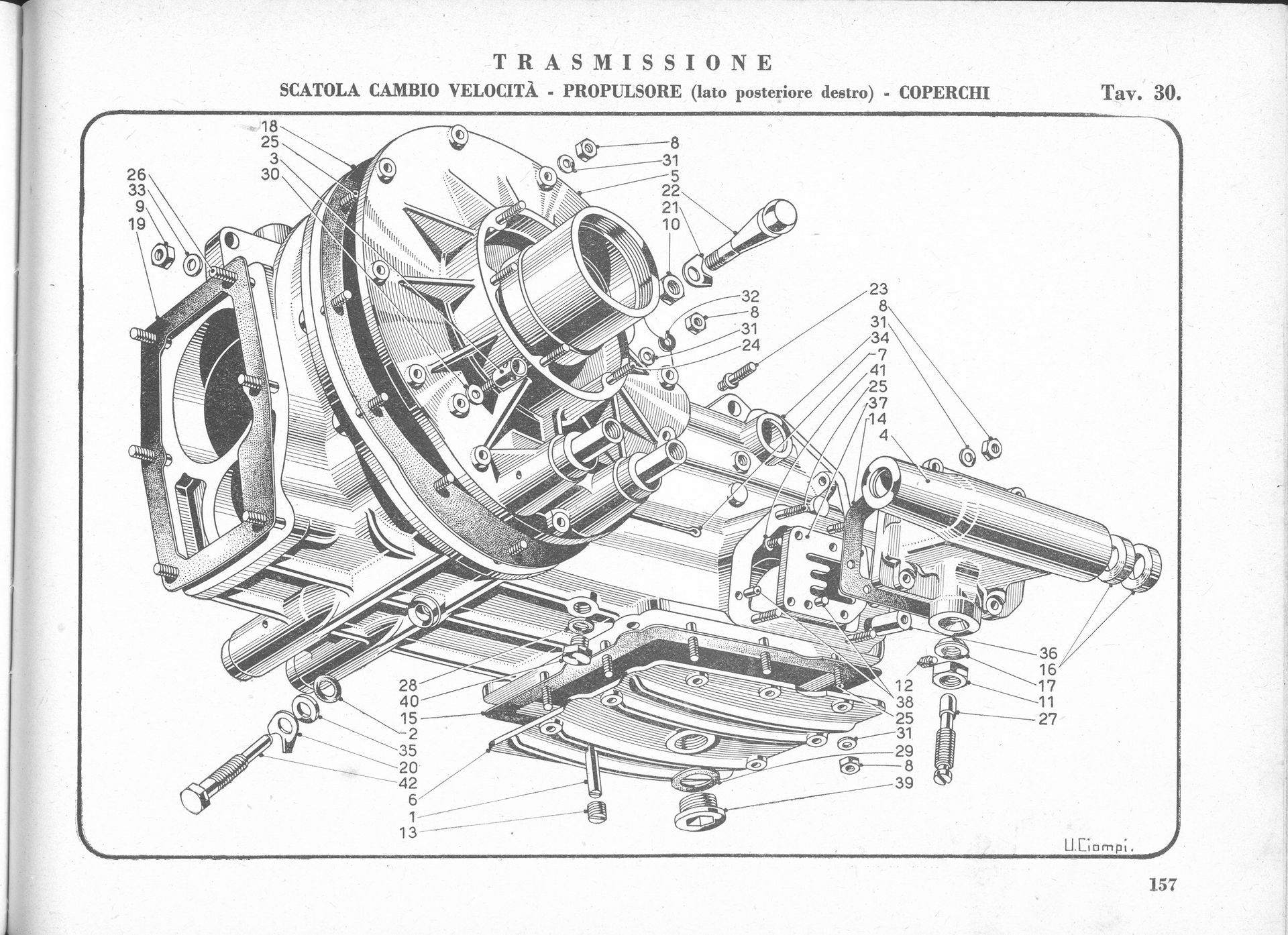 Detailed technical drawing of a mechanical transmission system with numbered labels.
