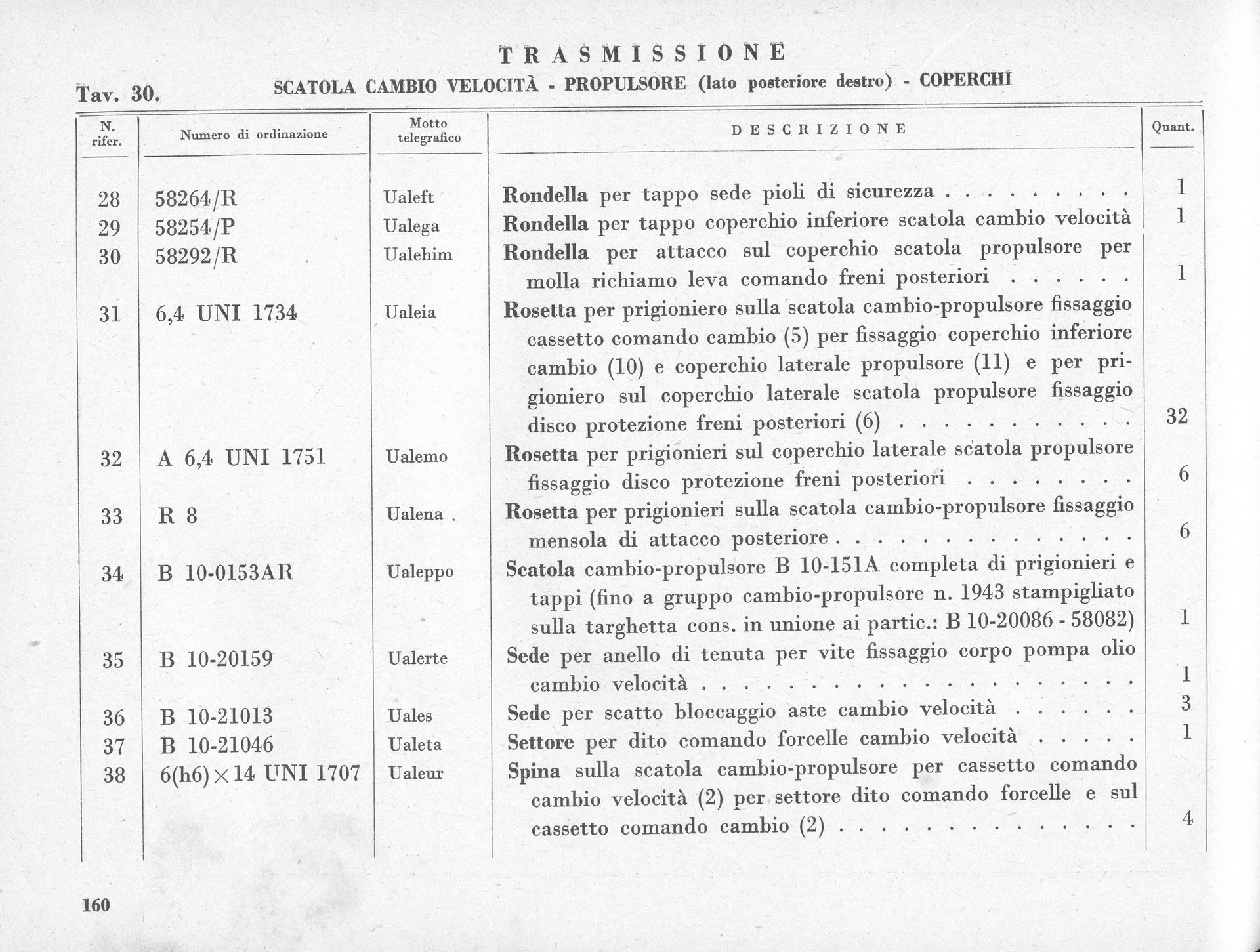 Document page with a numbered parts list and descriptions for a vehicle transmission system.
