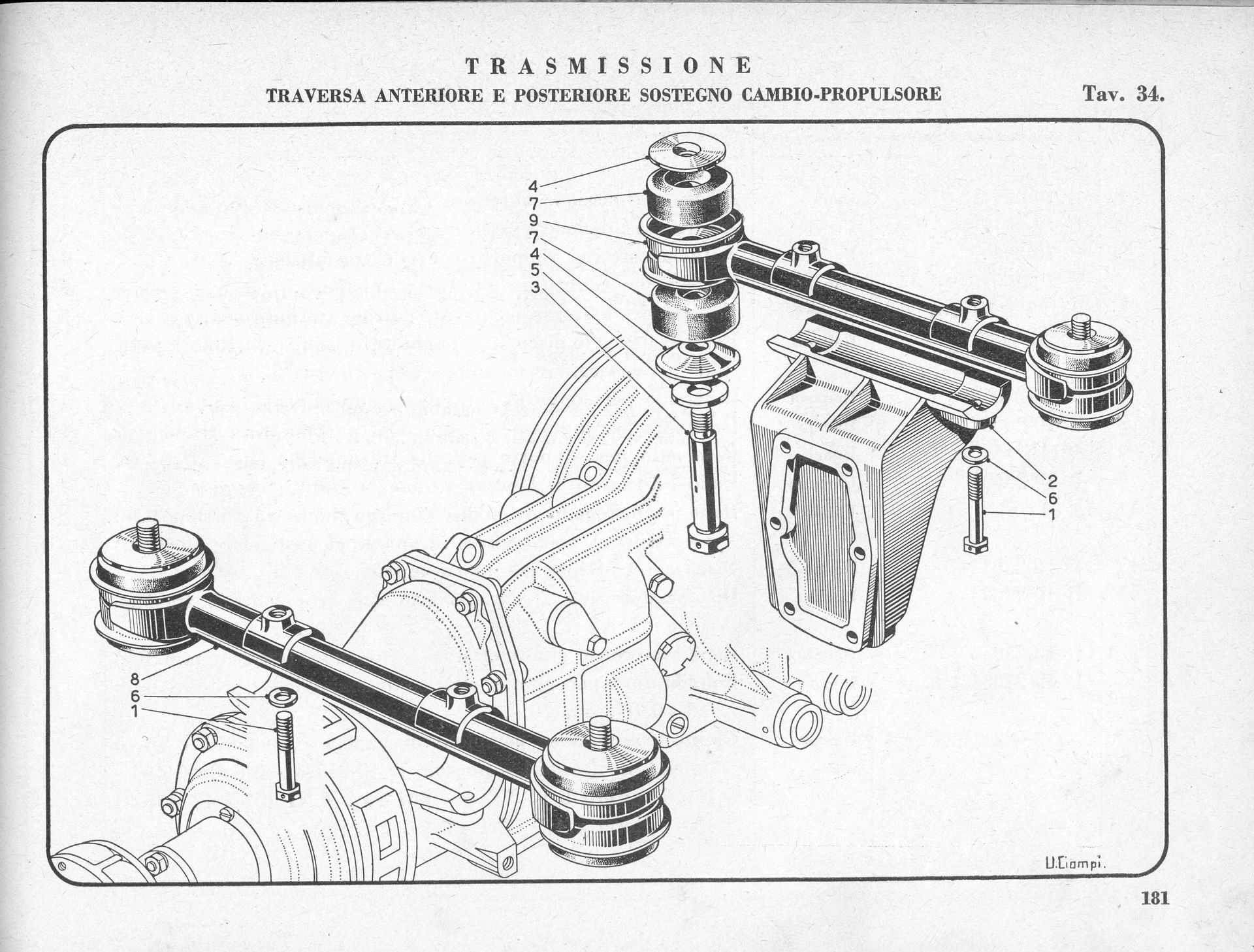 Diagram of vehicle transmission components: axles, suspension arms, and drive shaft.
