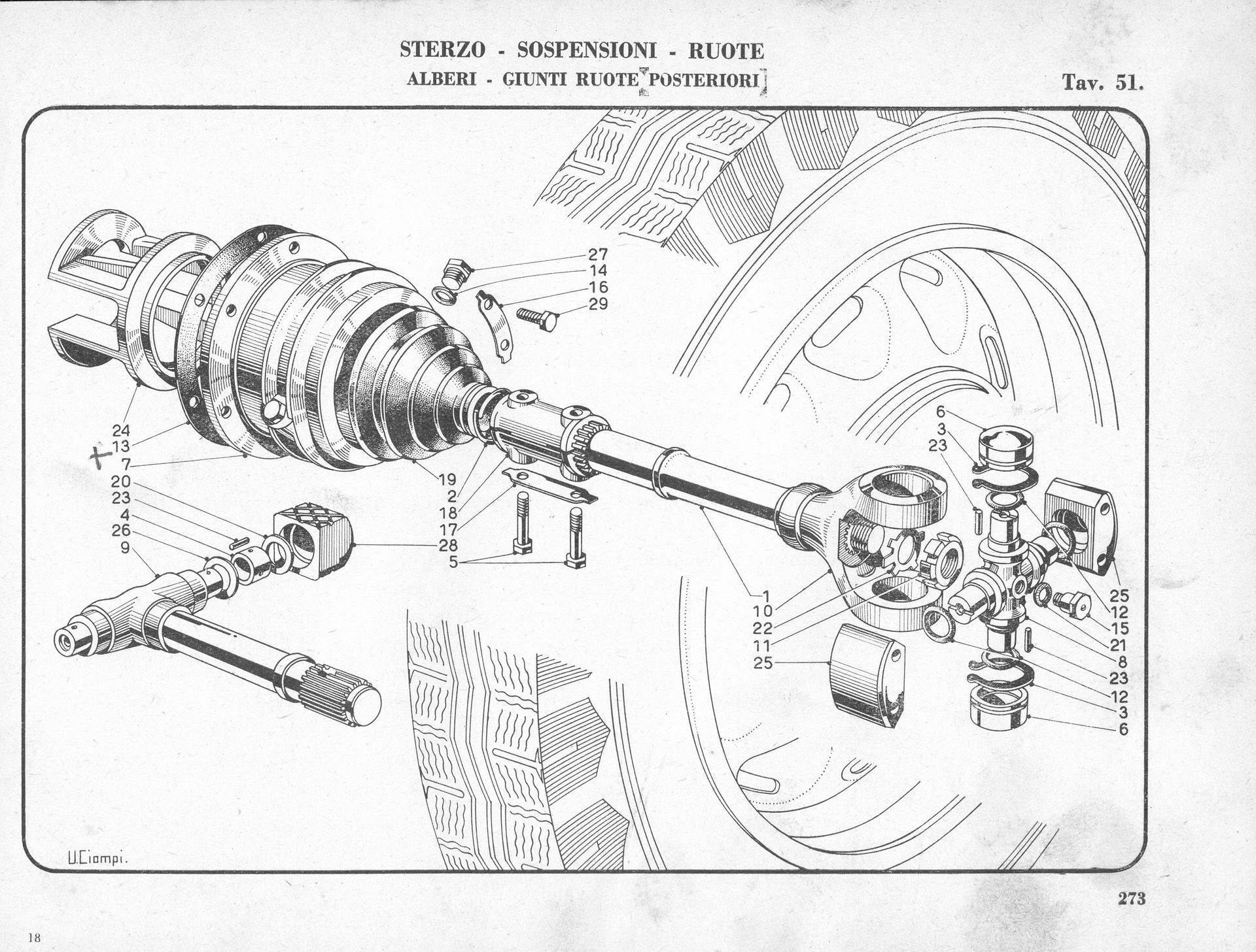 Diagram of a car's rear suspension and axle, illustrating components like the wheel, driveshaft, and differential.