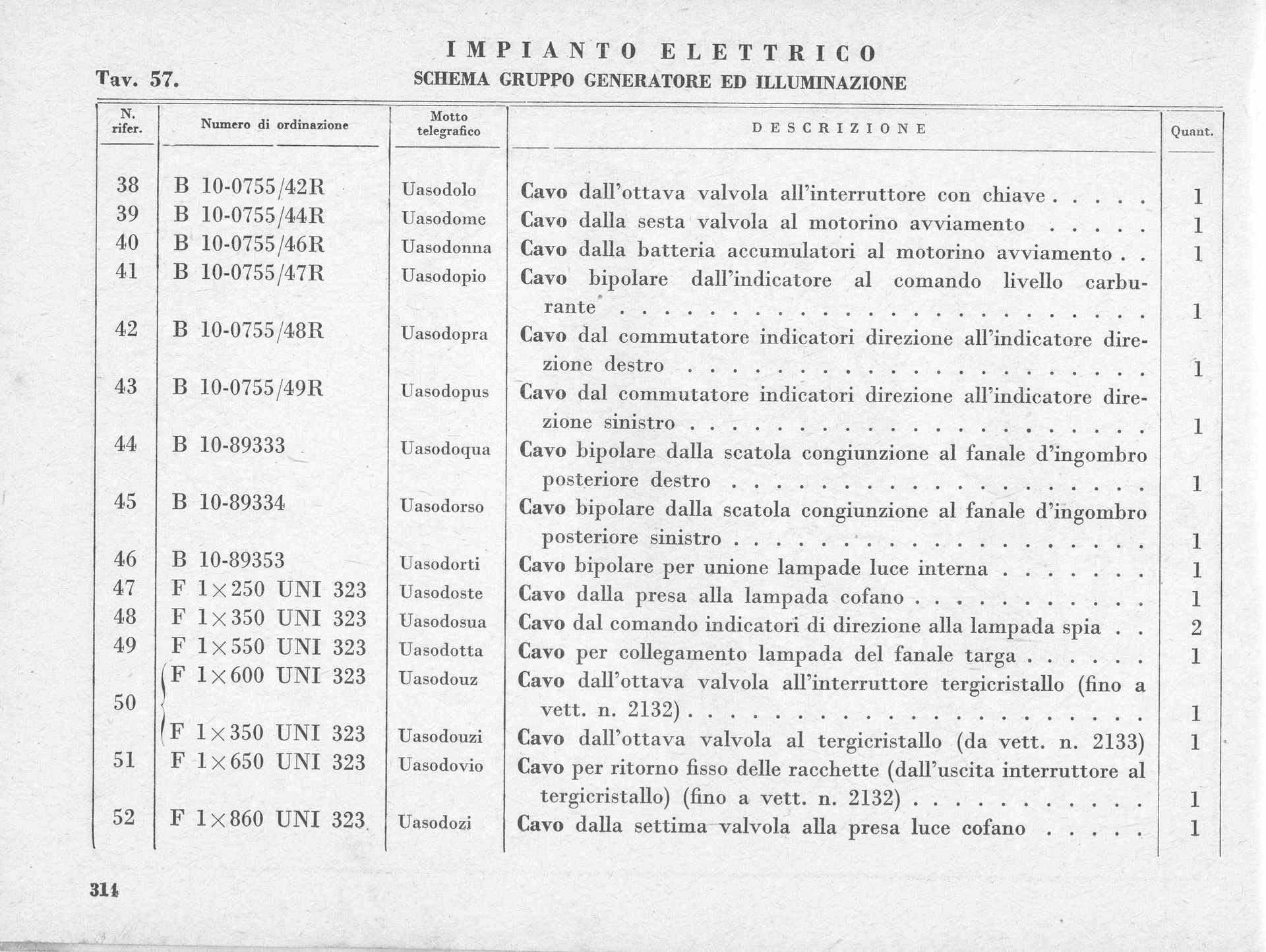 A partially visible, black and white document with text columns and numbers, likely an electrical parts list.