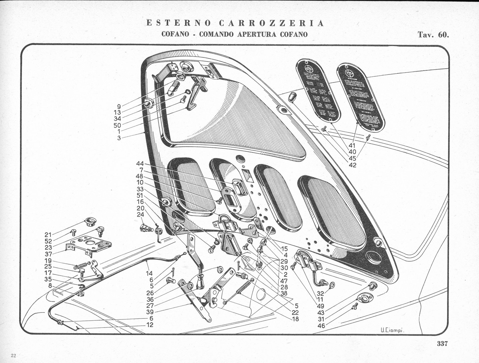 Diagram of a car's interior. Shows details of the windshield, ventilation slits, and associated hardware.