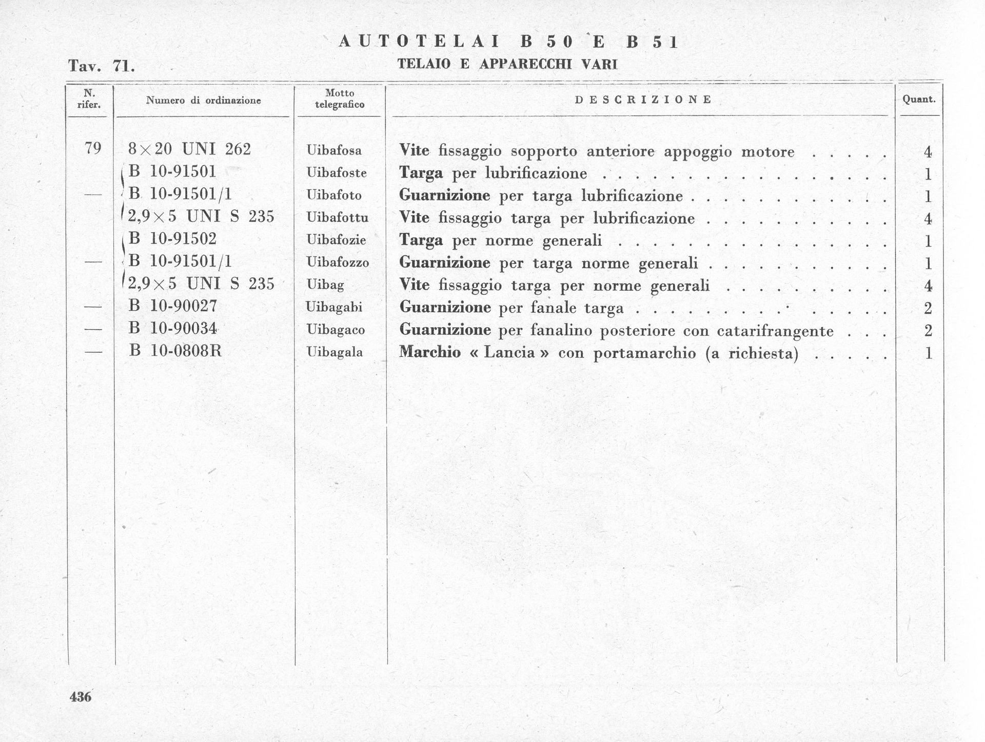 Parts list with item numbers, descriptions, and quantities, likely for a vehicle repair.