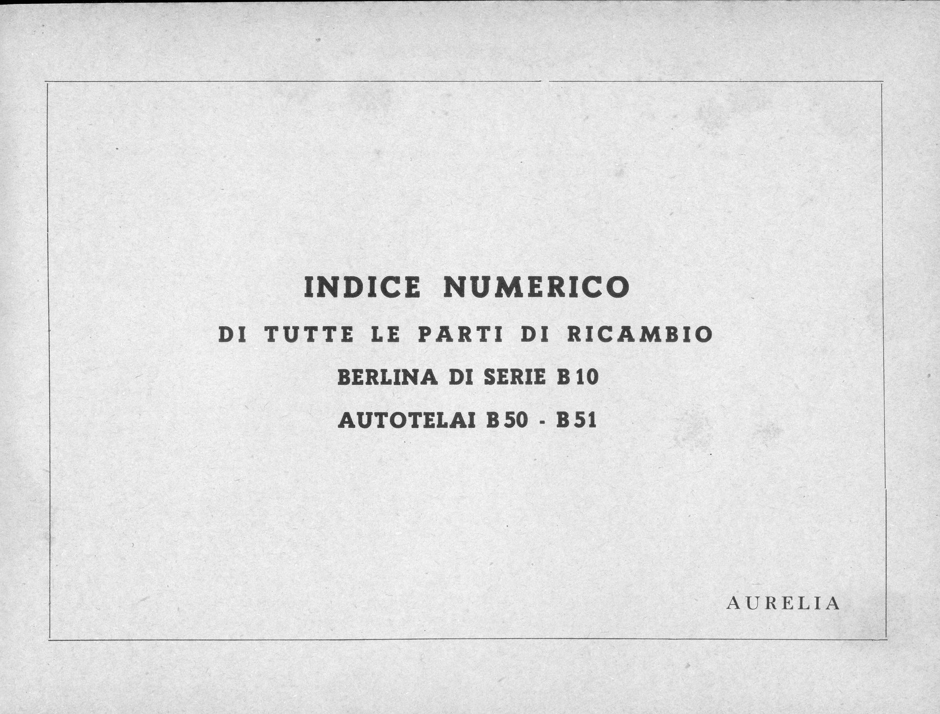 Title page of a parts index for Aurelia vehicles, with text in Italian.