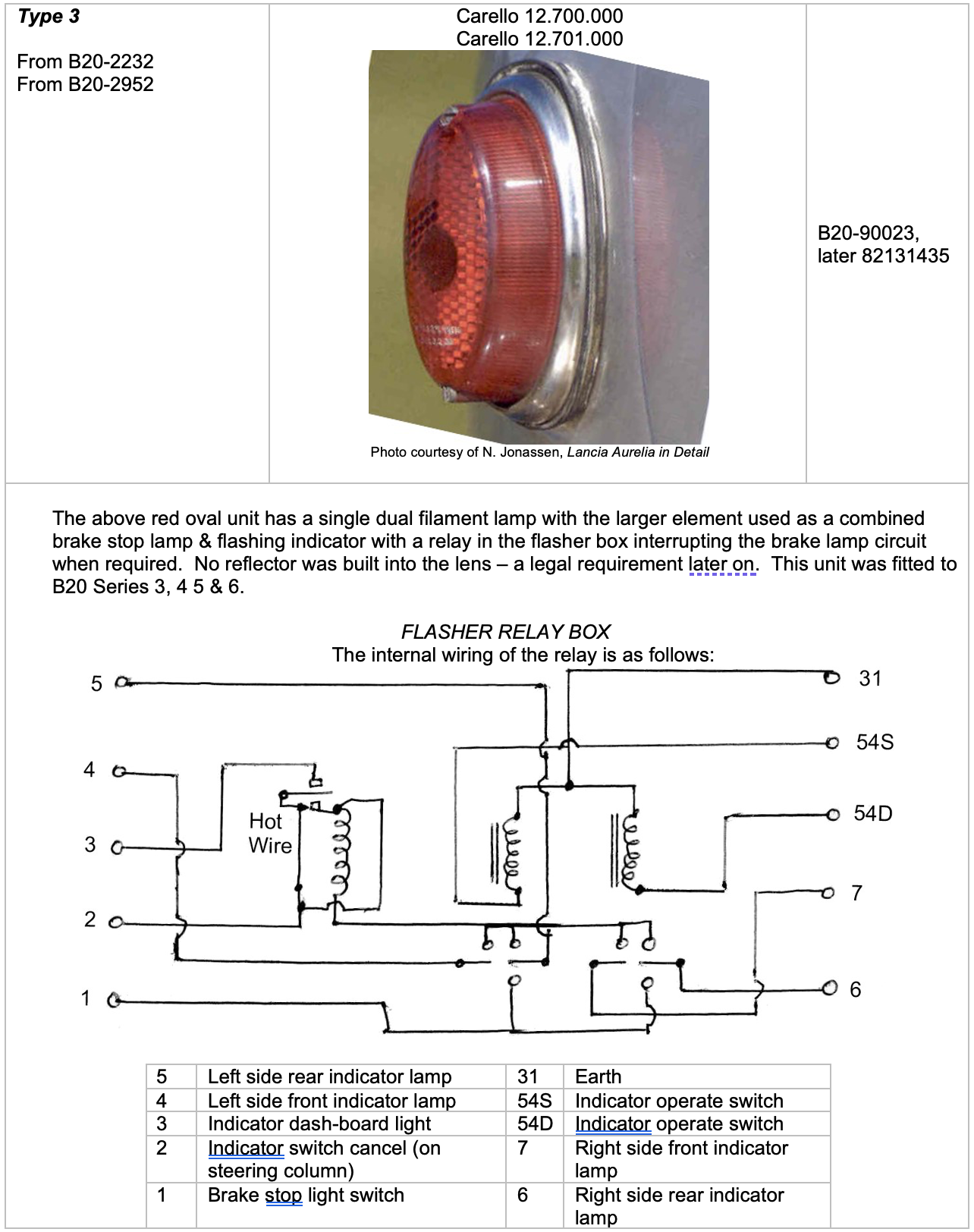 Diagram of a red tail light and relay wiring. Text includes item numbers and descriptions of the circuits.