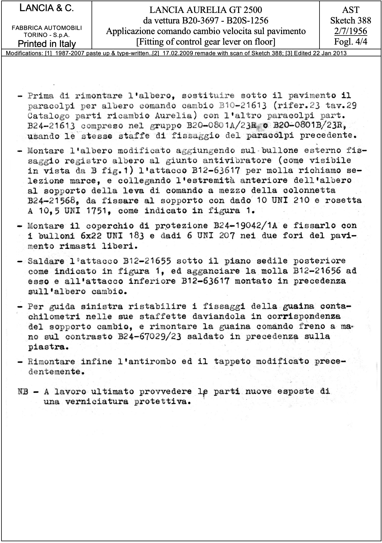 Document with Italian text, instructions, and technical details for aircraft maintenance.