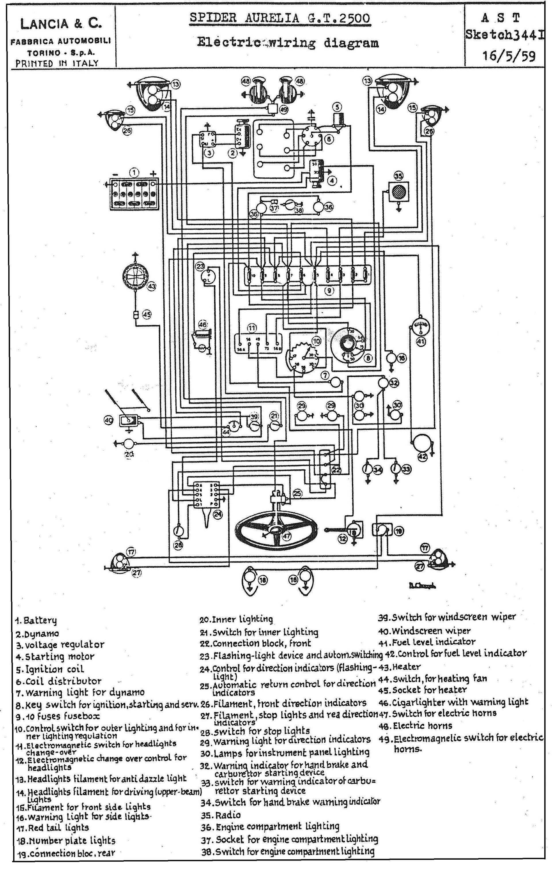 Electrical wiring diagram for a vehicle, with numerous labeled components and connections.
