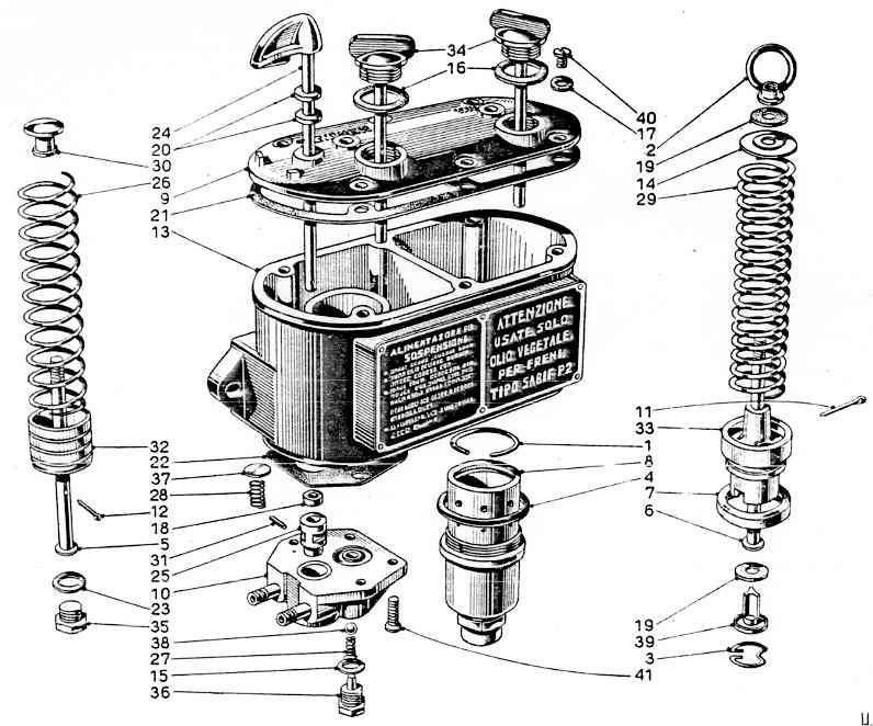 Exploded diagram of a mechanical device, likely part of a vehicle's braking system, showing various components.