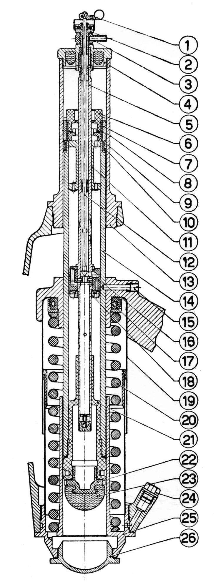 A black and white drawing of a crossbow with the parts labeled