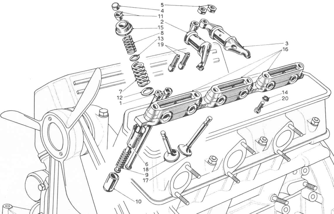 A black and white drawing of a car engine.