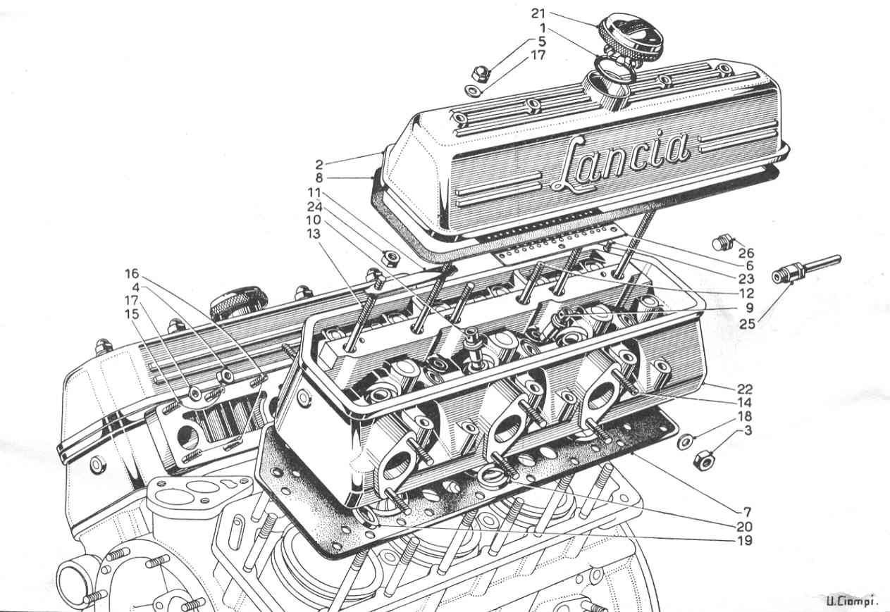 A black and white drawing of a car engine.