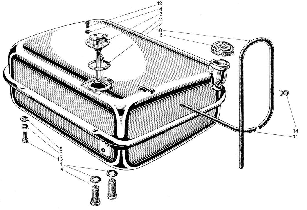 A black and white drawing of a metal container with screws and nuts.