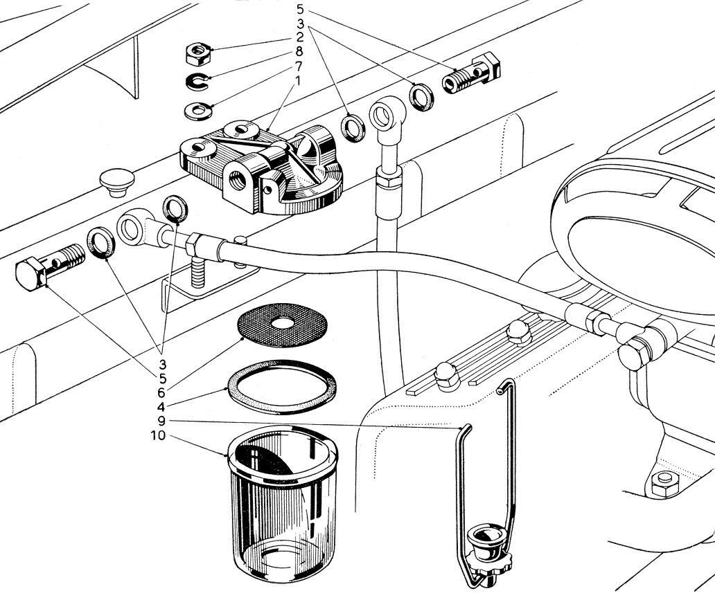 A black and white drawing of a machine with a lot of parts.