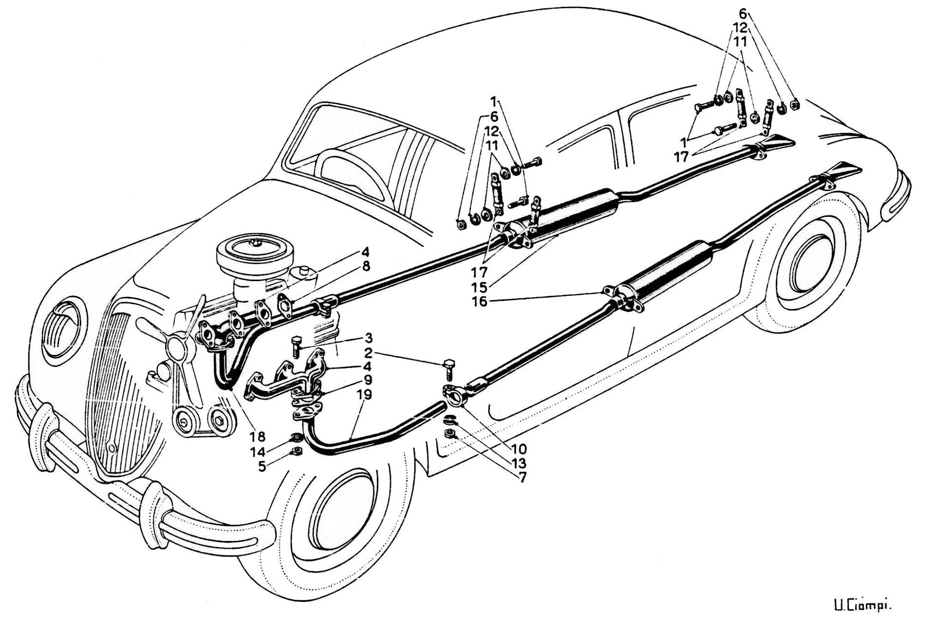 A black and white drawing of the inside of a car