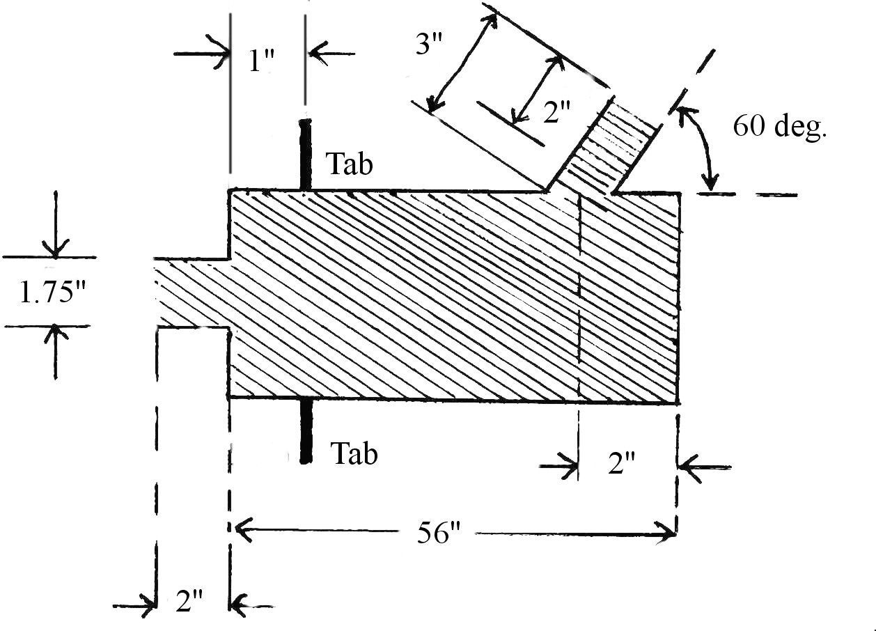 A black and white drawing of a piece of wood with measurements.