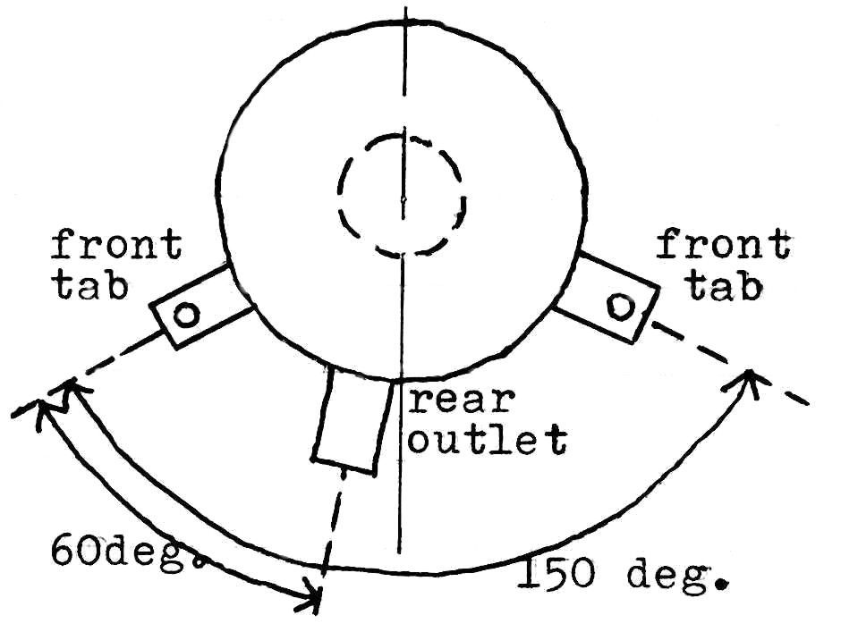 A black and white drawing of a front tab and rear outlet