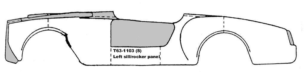 Diagram of a car's side panel showing the door and wheel wells.