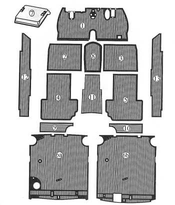 Floor mat set for a vehicle, with numbered components in a diagram.