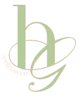 Light green stylized “h” and “g” monogram with “wellness co.” in a circular logo