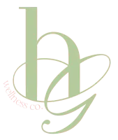 Light green stylized “h” and “g” monogram with “wellness co.” in a circular logo
