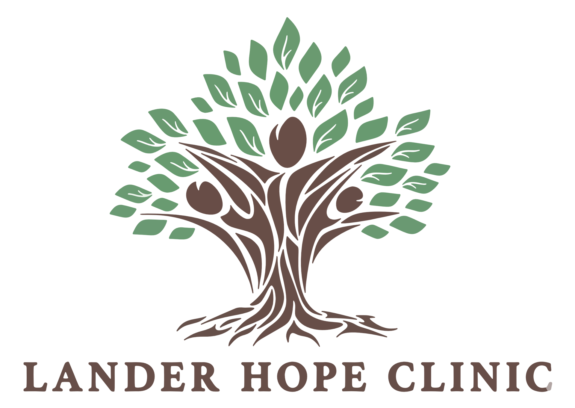 Logo: Tree with figures inside trunk,