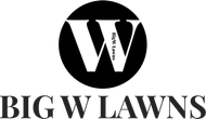 Logo for Big W Lawns: Black circle with large white "W"; text "Big W Lawns" below.