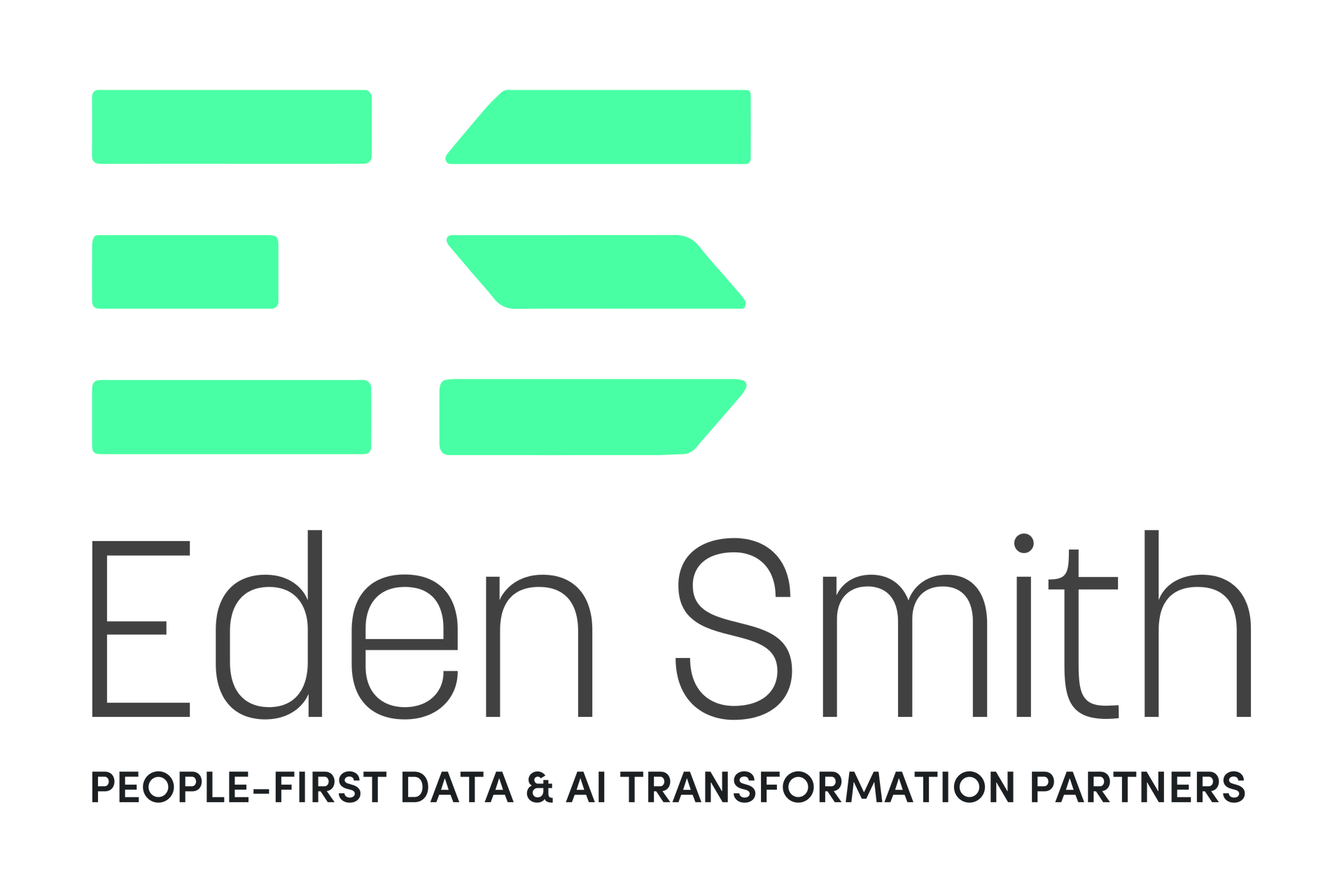 Eden Smith logo with teal geometric “ES” mark and gray company name, plus “People-first data & AI transformation partners.”