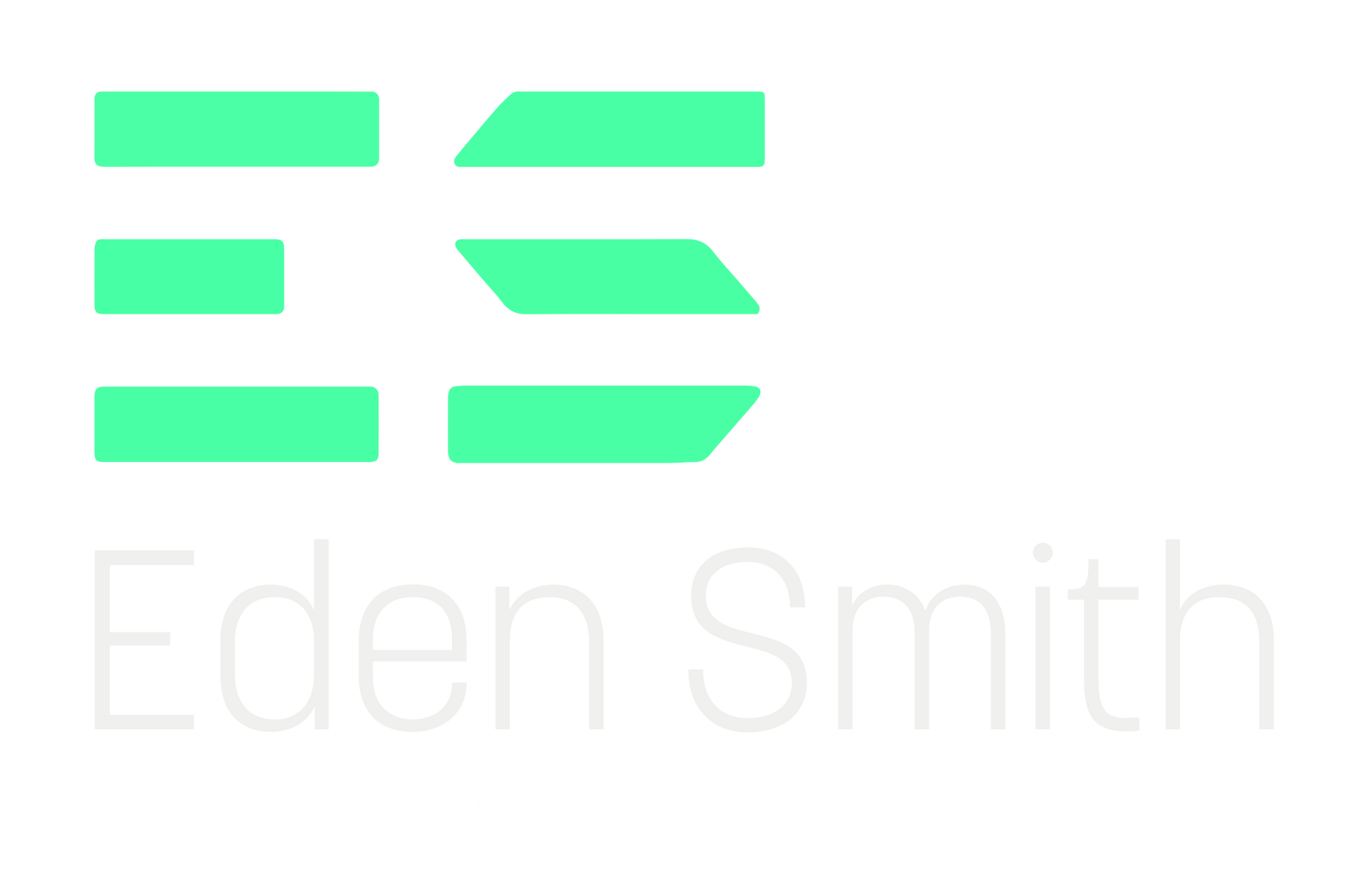 Mint-green geometric logo above faint gray text “Eden Smith”