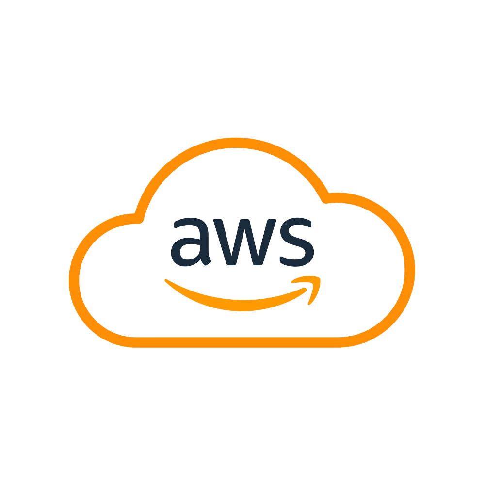 AWS cloud logo in orange and black with a smiling arrow under the letters