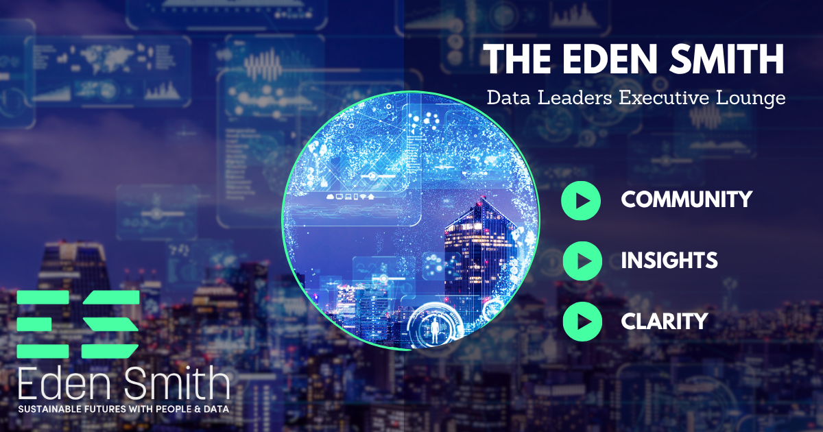 The Eden Smith branding with glowing blue globe and green icons for community, insights, and clarity