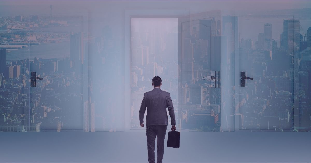 main with briefcase walking to door