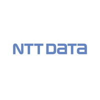 NTT DATA logo in blue text on a white background
