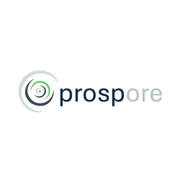 ProsPore logo with gray and green circular icon and dark blue text on white background