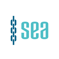 Turquoise “sea” logo with a dark blue vertical chain-link icon on a white background
