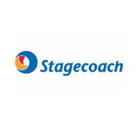 Stagecoach logo with blue circular icon and orange-and-white center, beside blue “Stagecoach” text