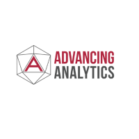 Advancing Analytics logo in red and gray with a geometric A emblem on a white background
