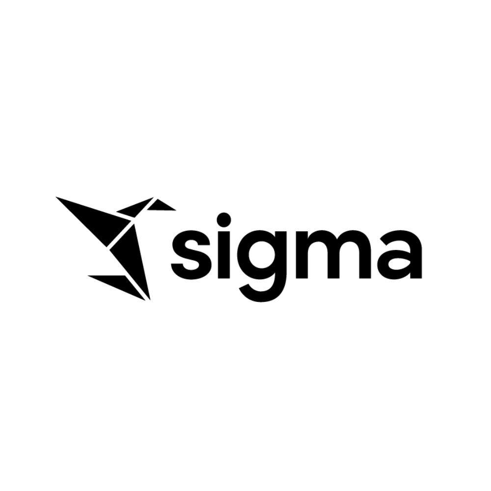 Black sigma logo with a geometric bird icon on a white background