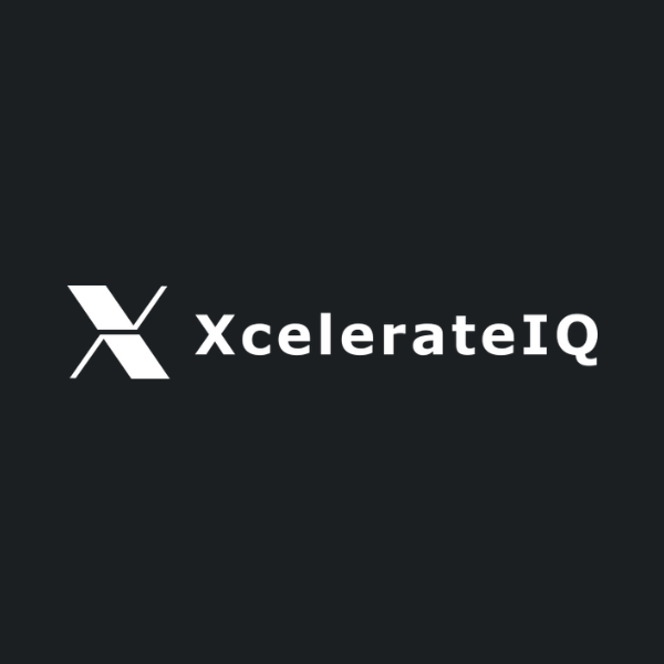 XcelerateIQ logo in white on a dark background