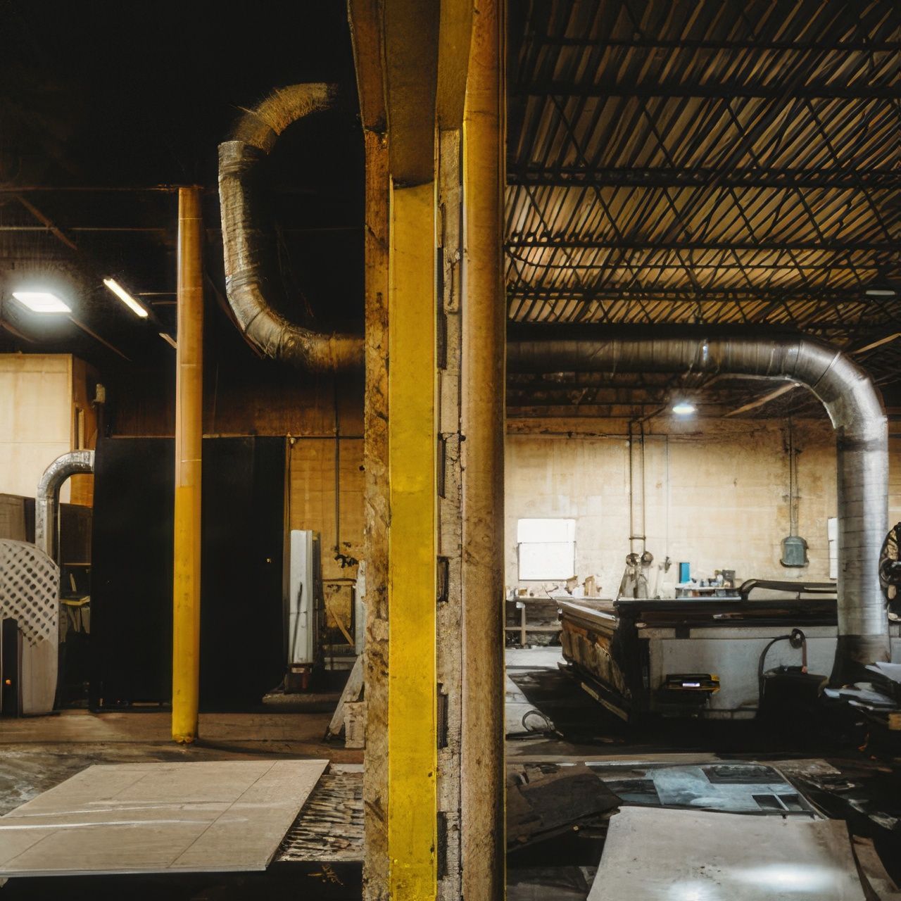 A factory with a lot of pipes coming out of it