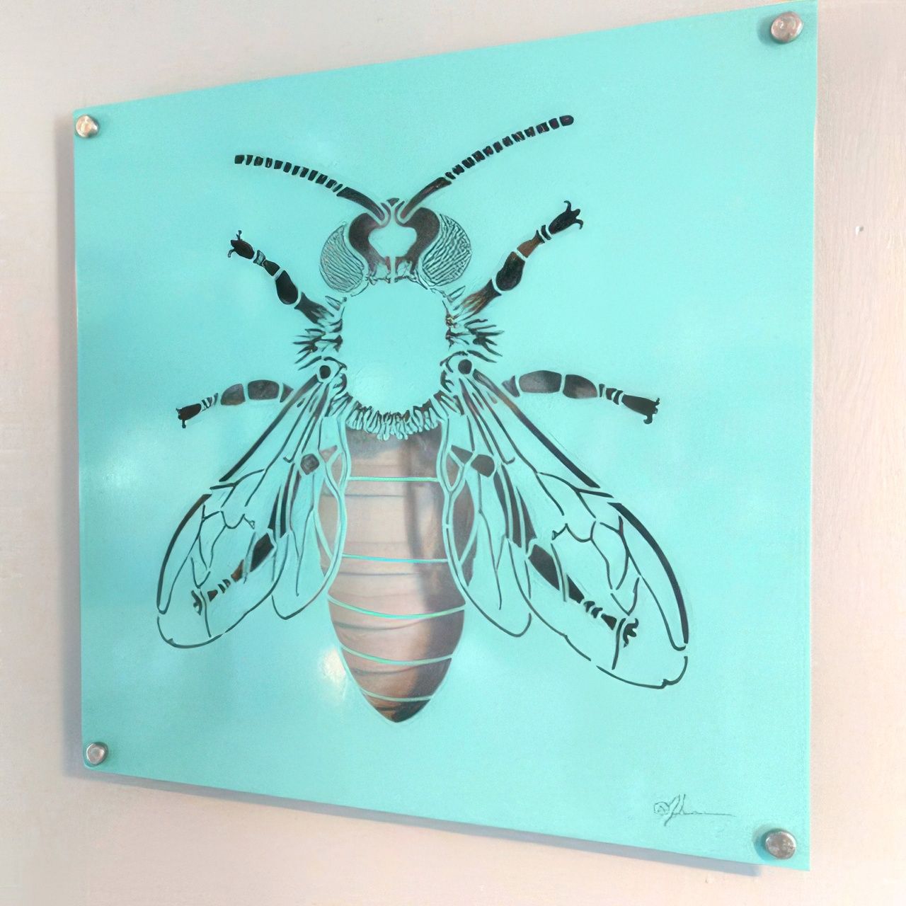 A picture of a bee on a blue background