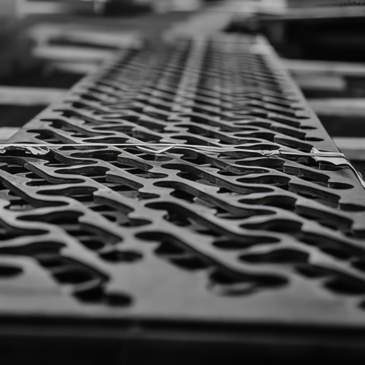 A black and white photo of a metal grate.