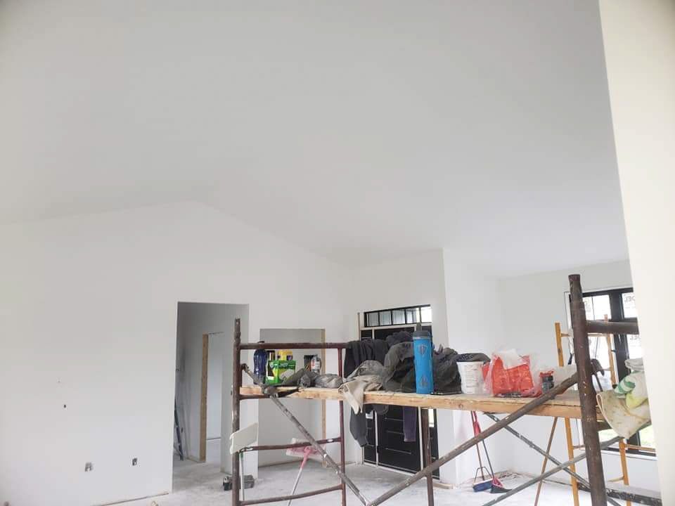 Picture of a vaulted ceiling with custom drywall work in Trenton Ontario