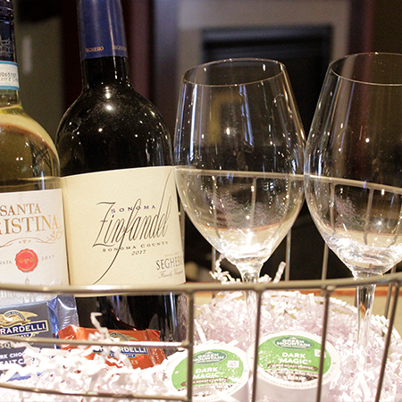 Wine and champagne with two wine glass