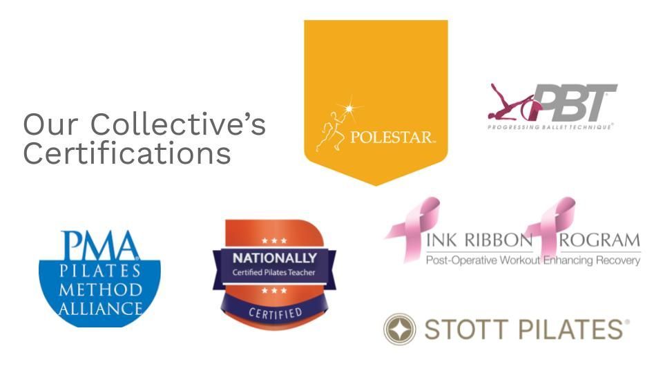 logos of credentials for instructors at rise integrative therapay & pilates