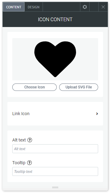 The CONTENT tab options of the Icon widget.